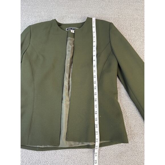 Halston Suit Set Skirt Jacket Career Academia Green Size 4 Petite - Picture 9 of 16